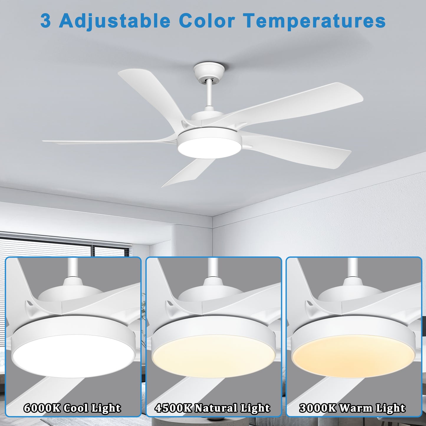 Ohniyou 60’’ Ceiling Fan with Lights and Remote - White