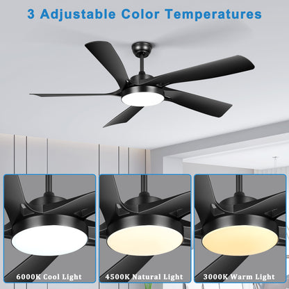 Ohniyou 60’’ Ceiling Fan with Lights and Remote - Black