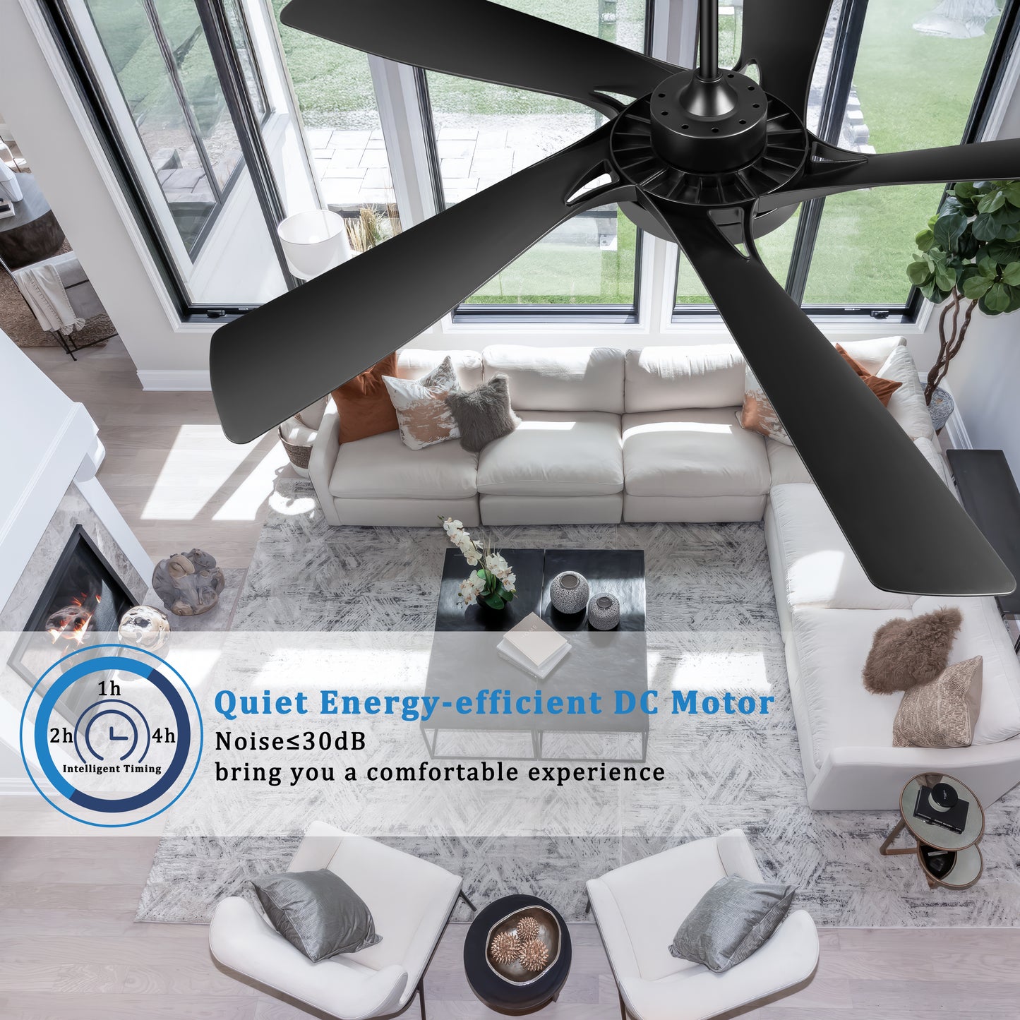Ohniyou 60’’ Ceiling Fan with Lights and Remote - Black