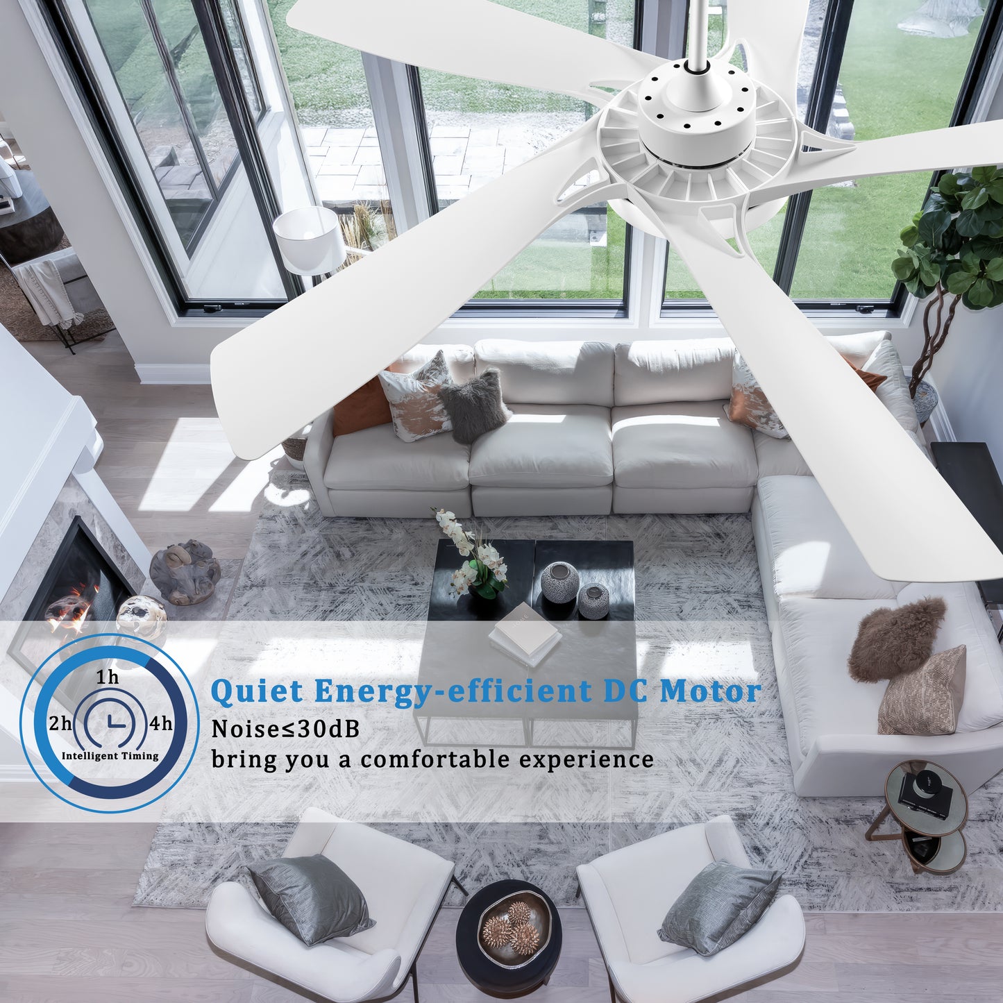 Ohniyou 60’’ Ceiling Fan with Lights and Remote - White