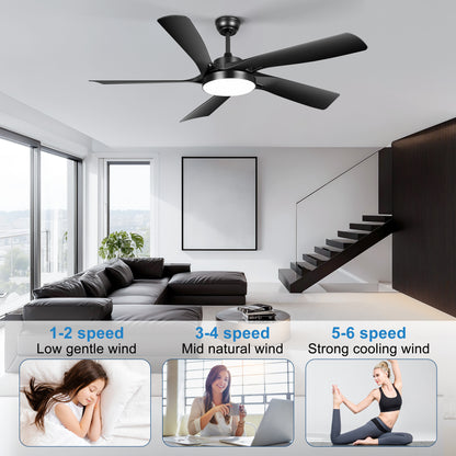 Ohniyou 60’’ Ceiling Fan with Lights and Remote - Black