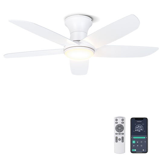 Ohniyou Ceiling Fan with Lights, 46" Flush Mount Ceiling Fans-099W