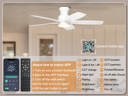 Ohniyou Ceiling Fans with Lights 42 Inch (White)-100