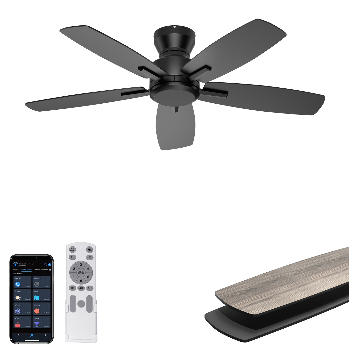 Ohniyou Ceiling Fans without Lights 52 Inch (Black)-100B-NL