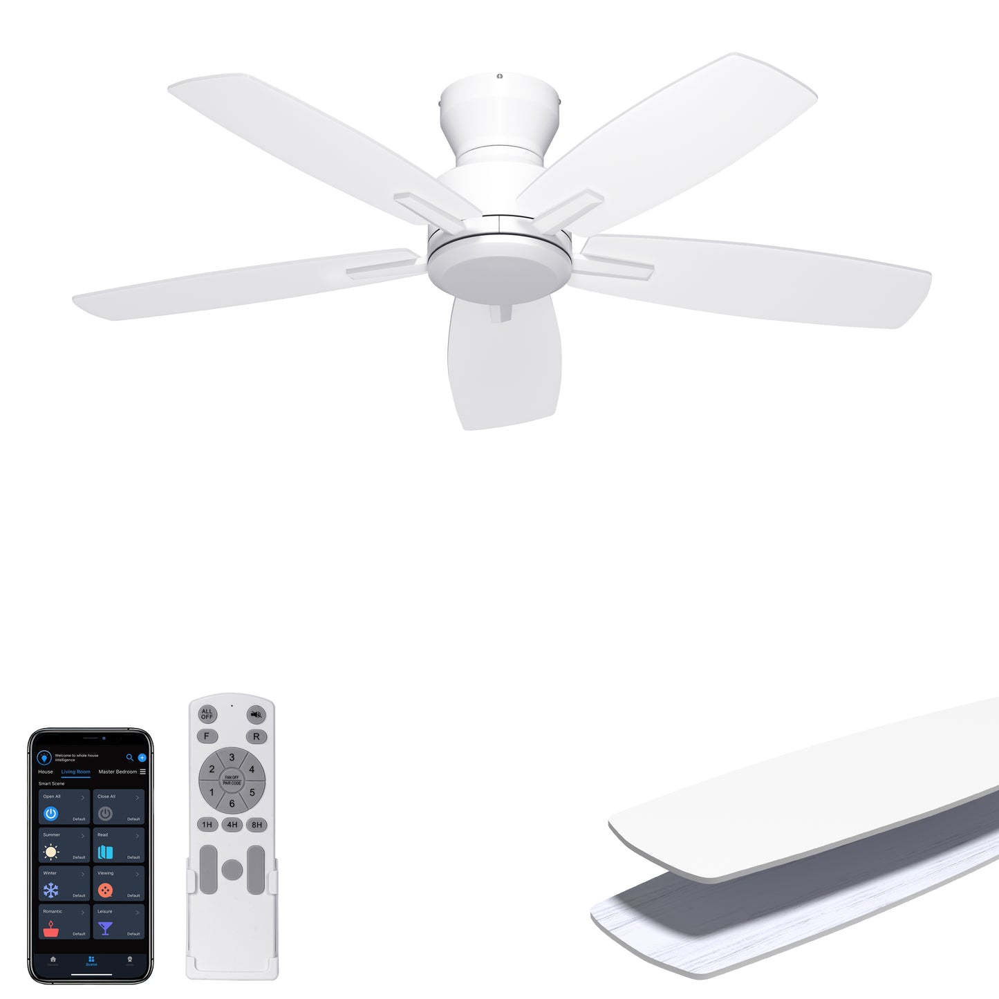 Ohniyou Ceiling Fans without Lights 52 Inch (White)-100W-NL