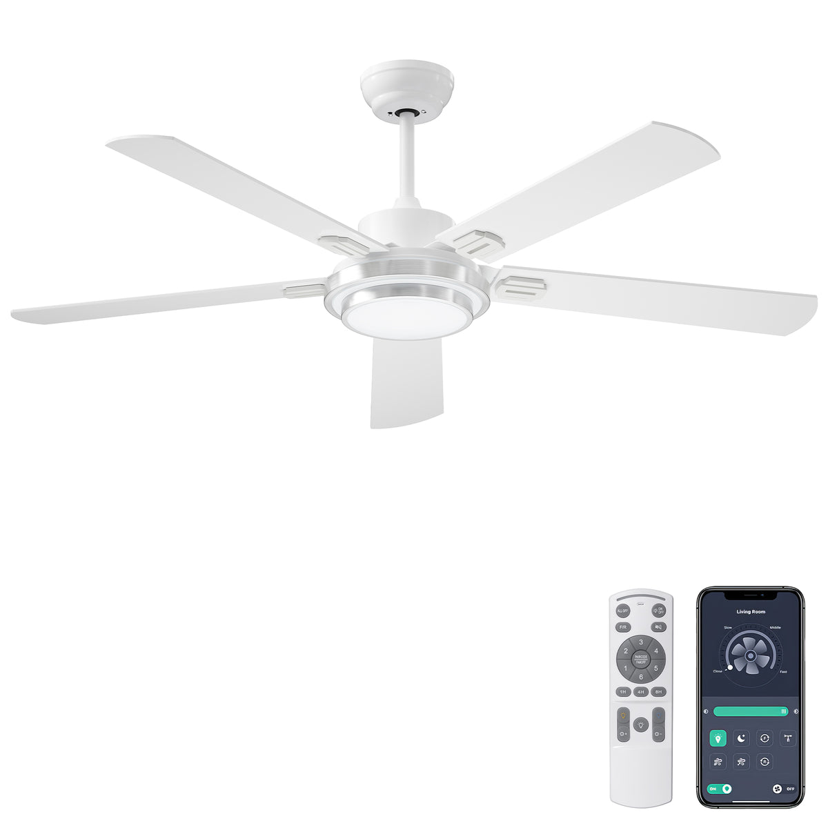 Ohniyou Ventilador de Techo de 52 Pulgadas Con Luz, 132CM, Blanco-085W