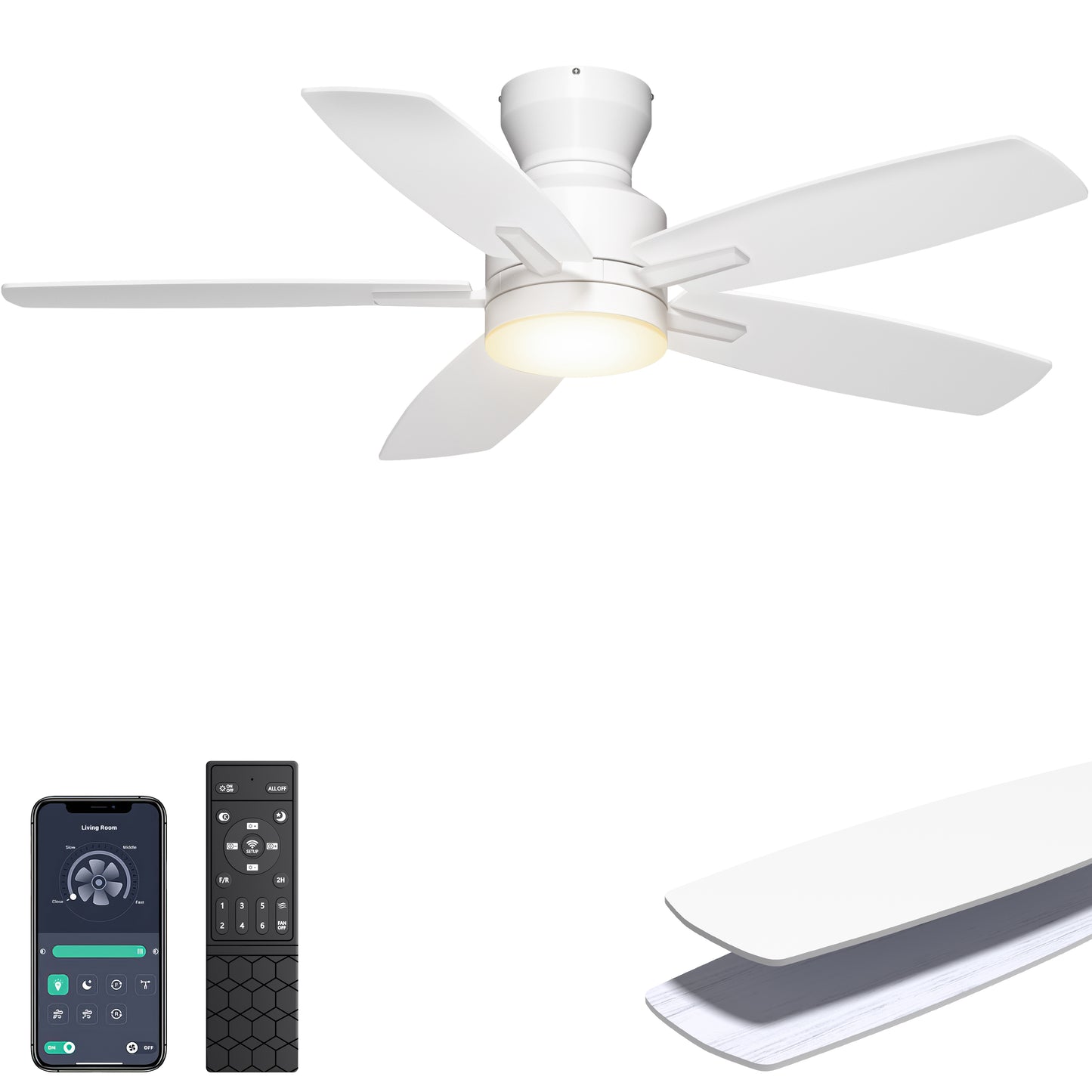 Ohniyou Ceiling Fans with Lights 42 Inch (White)-100