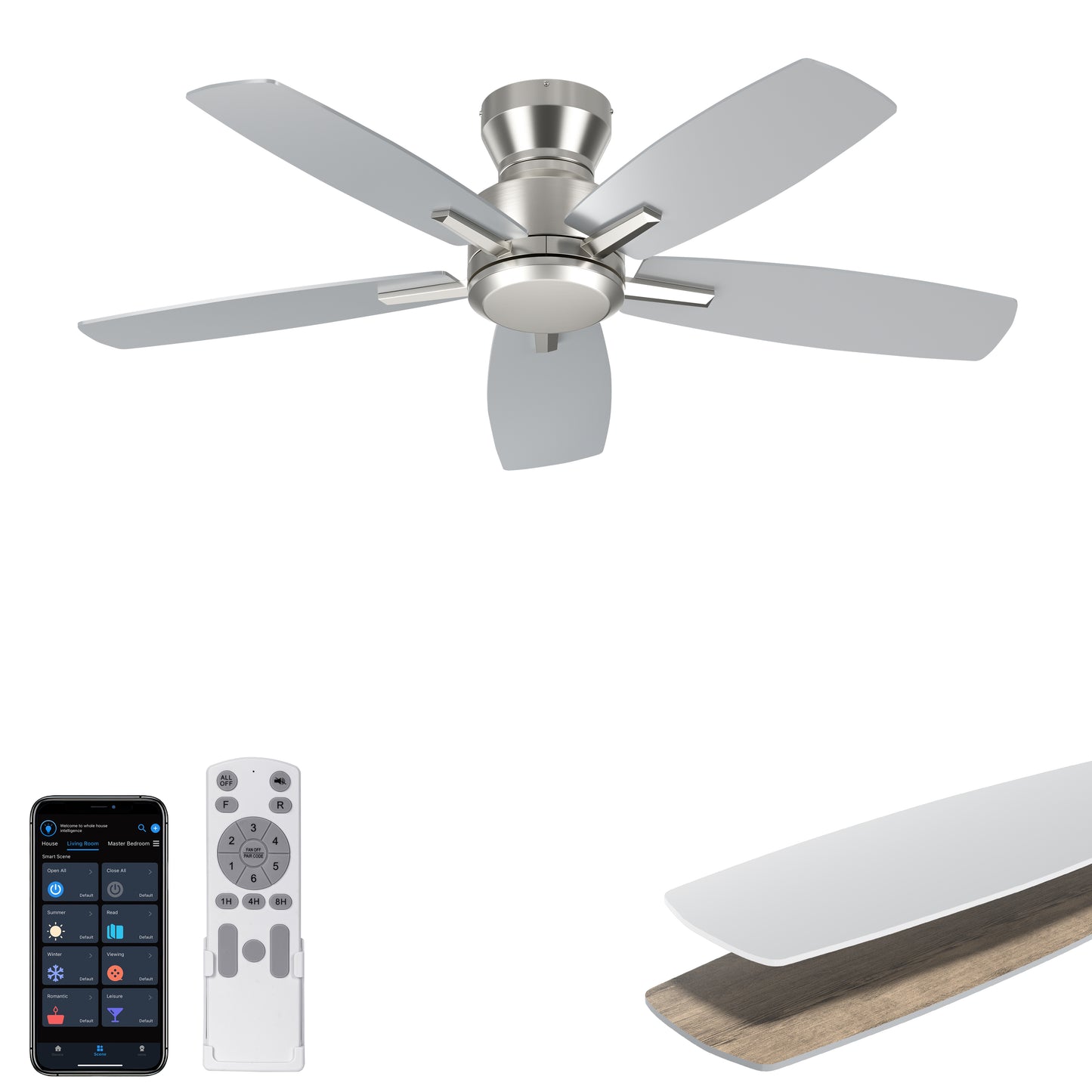 Ohniyou Ceiling Fans without Lights,42 Inch (Silver)-100S-42-NL
