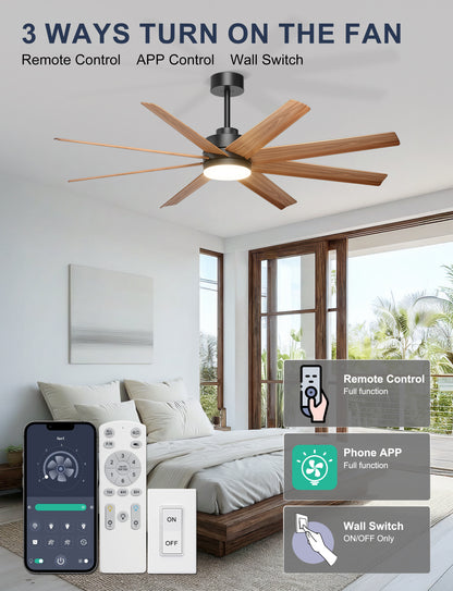Ohniyou 60" Modern Farmhouse Ceiling Fan with Light for Patio, Living Room-070