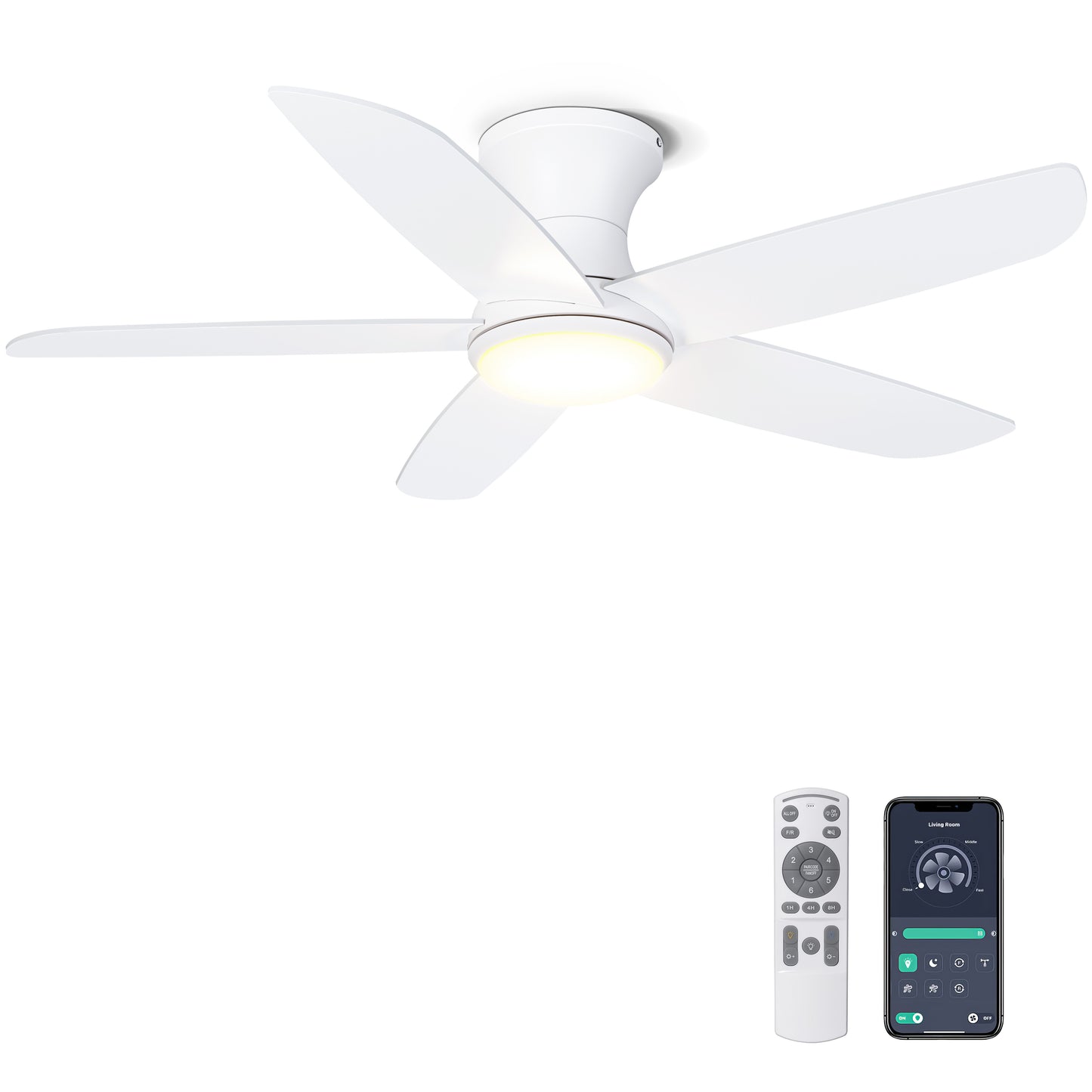 Ohniyou Ceiling Fan with Lights, 46" Flush Mount Ceiling Fans-099W