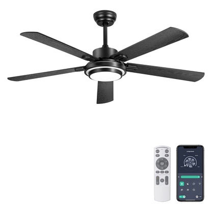 Ohniyou Ventilador de Techo 52" con Luz,132CM,Control Remoto y App, Negro-085