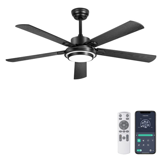 Ohniyou Ventilador de Techo 52" con Luz,132CM,Control Remoto y App, Negro-085