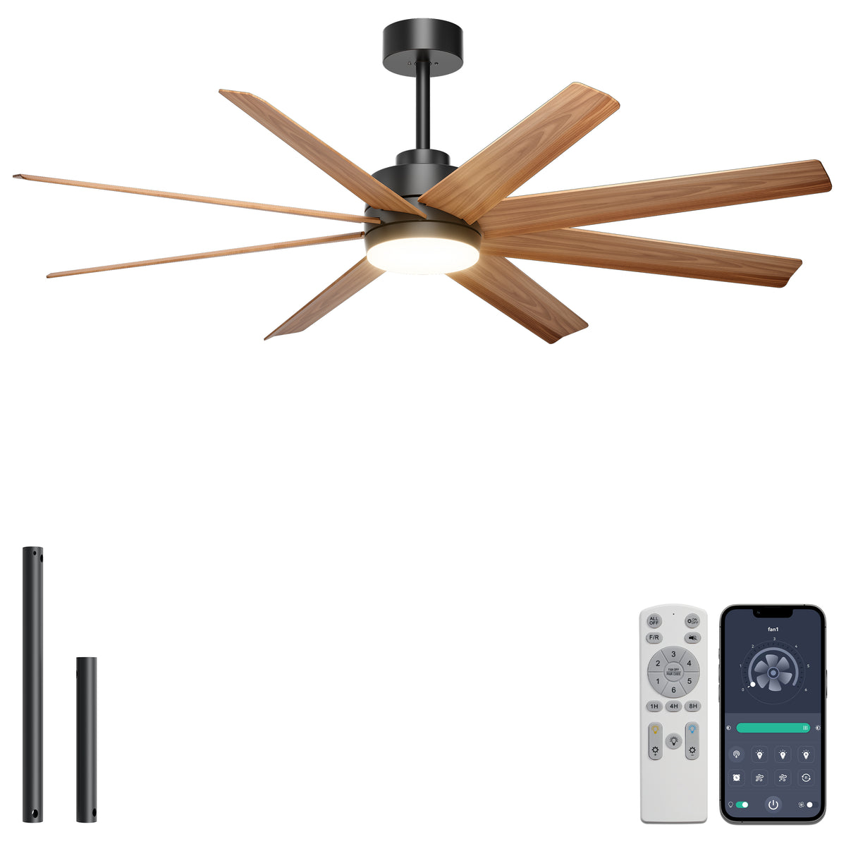 Ohniyou 60" Modern Farmhouse Ceiling Fan with Light for Patio, Living Room-070