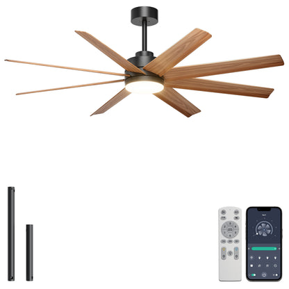 Ohniyou 60" Modern Farmhouse Ceiling Fan with Light for Patio, Living Room-070