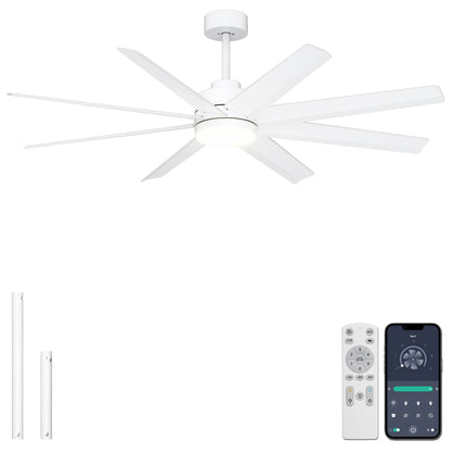 Ohniyou 60" White Ceiling Fan with Light for Patio, Porch, Living Room-070