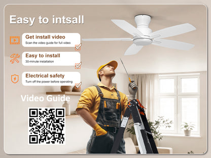 Ohniyou Ceiling Fans without Lights 52 Inch (White)-100W-NL