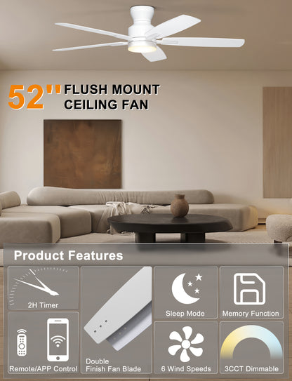 Ohniyou Ceiling Fans with Lights,52 Inch (White)-100