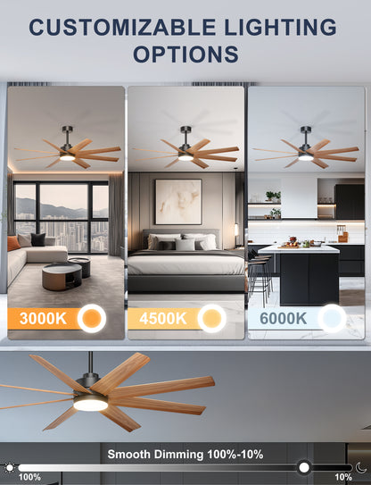 Ohniyou 60" Modern Farmhouse Ceiling Fan with Light for Patio, Living Room-070