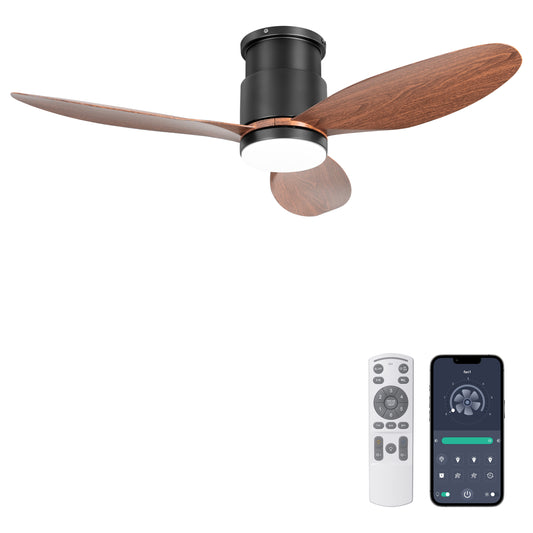 Ohniyou 42'' Flush Mount Ceiling Fans with Lights（Walnut Color）