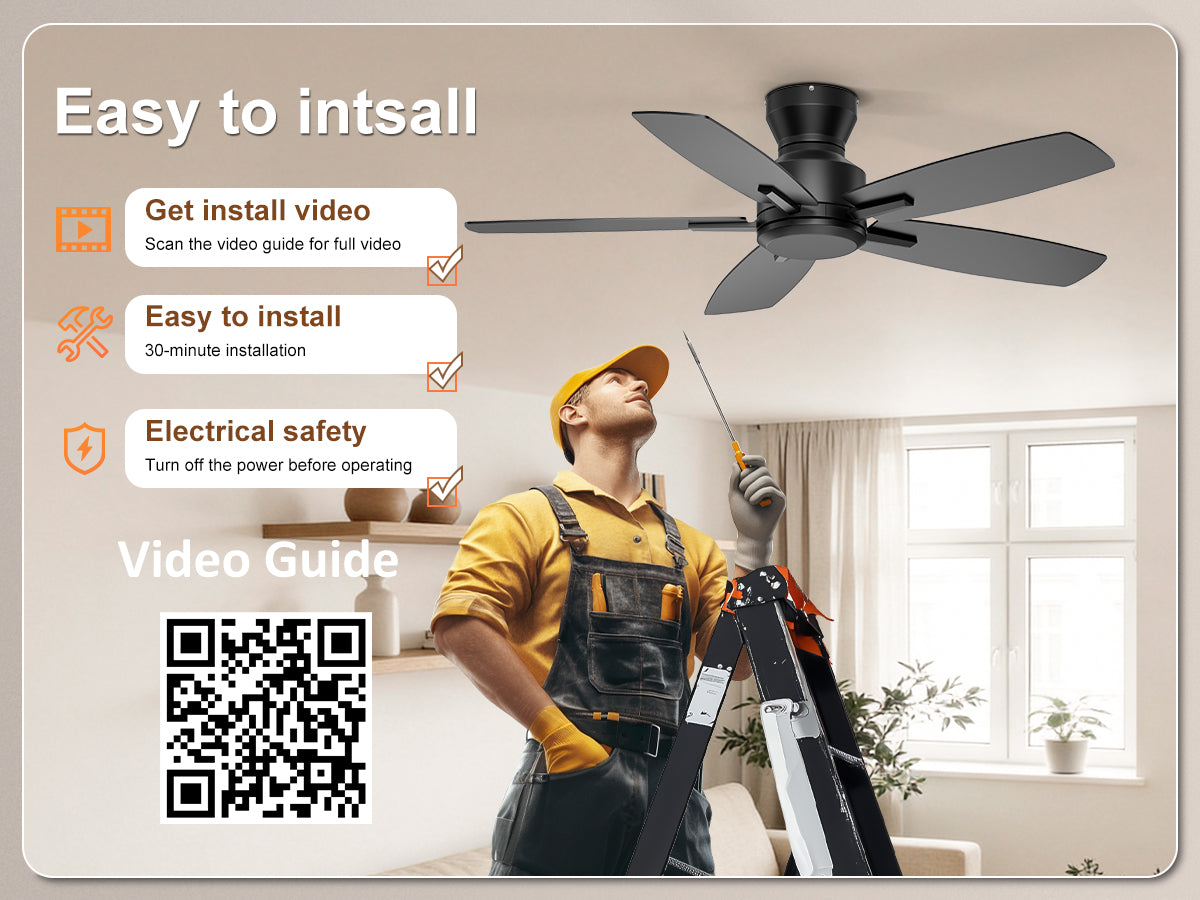 Ohniyou Ceiling Fans without Lights 52 Inch (Black)-100B-NL
