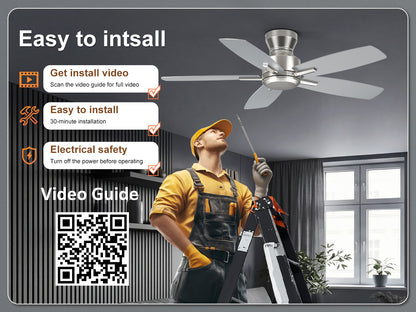Ohniyou Ceiling Fans without Lights,42 Inch (Silver)-100S-42-NL