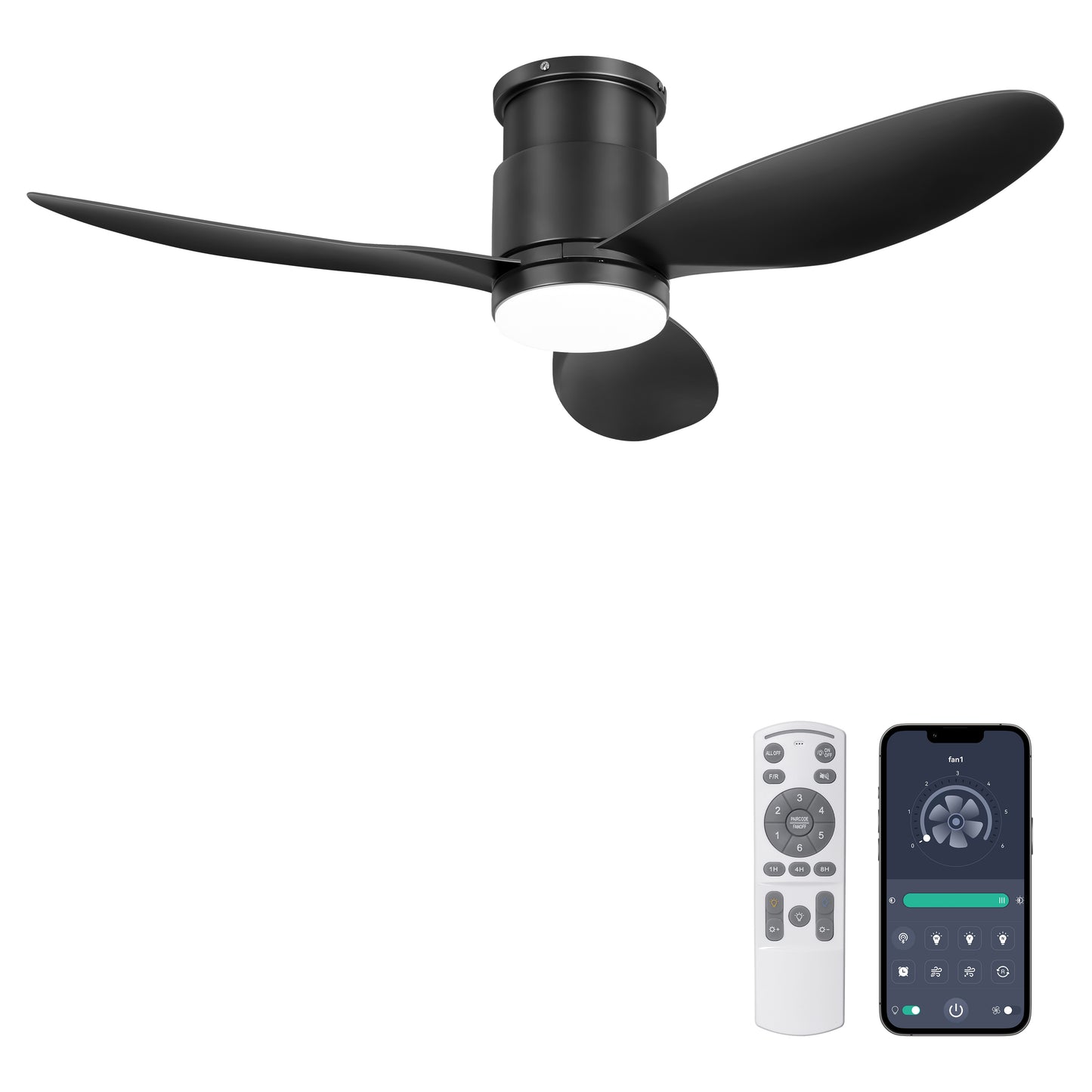 Ohniyou 42'' Flush Mount Ceiling Fans with Lights（Black）
