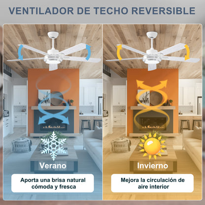 Ohniyou Ventilador de Techo de 52 Pulgadas Con Luz, 132CM, Blanco-085W