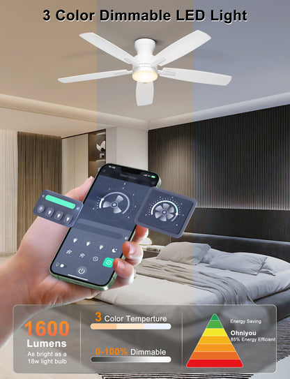 Ohniyou Ceiling Fans with Lights,52 Inch (White)-100