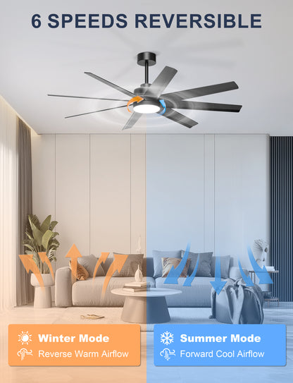 Ohniyou 60" Black Ceiling Fan with Light for Patio, Porch, Living Room-070