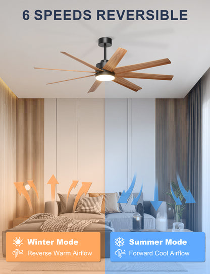 Ohniyou 60" Modern Farmhouse Ceiling Fan with Light for Patio, Living Room-070