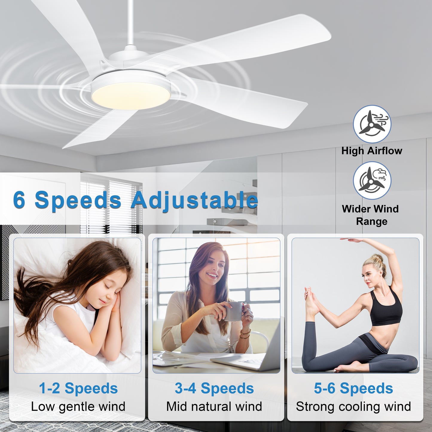 Ohniyou 60’’ Ceiling Fan with Lights and Remote - White