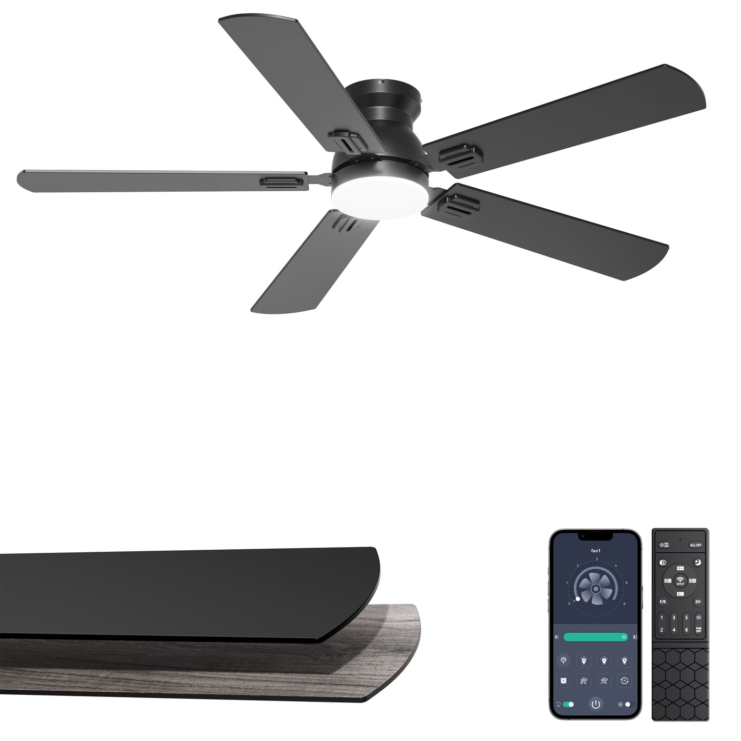 Ohniyou Ceiling Fans with Lights 52 Inch (Black)-047