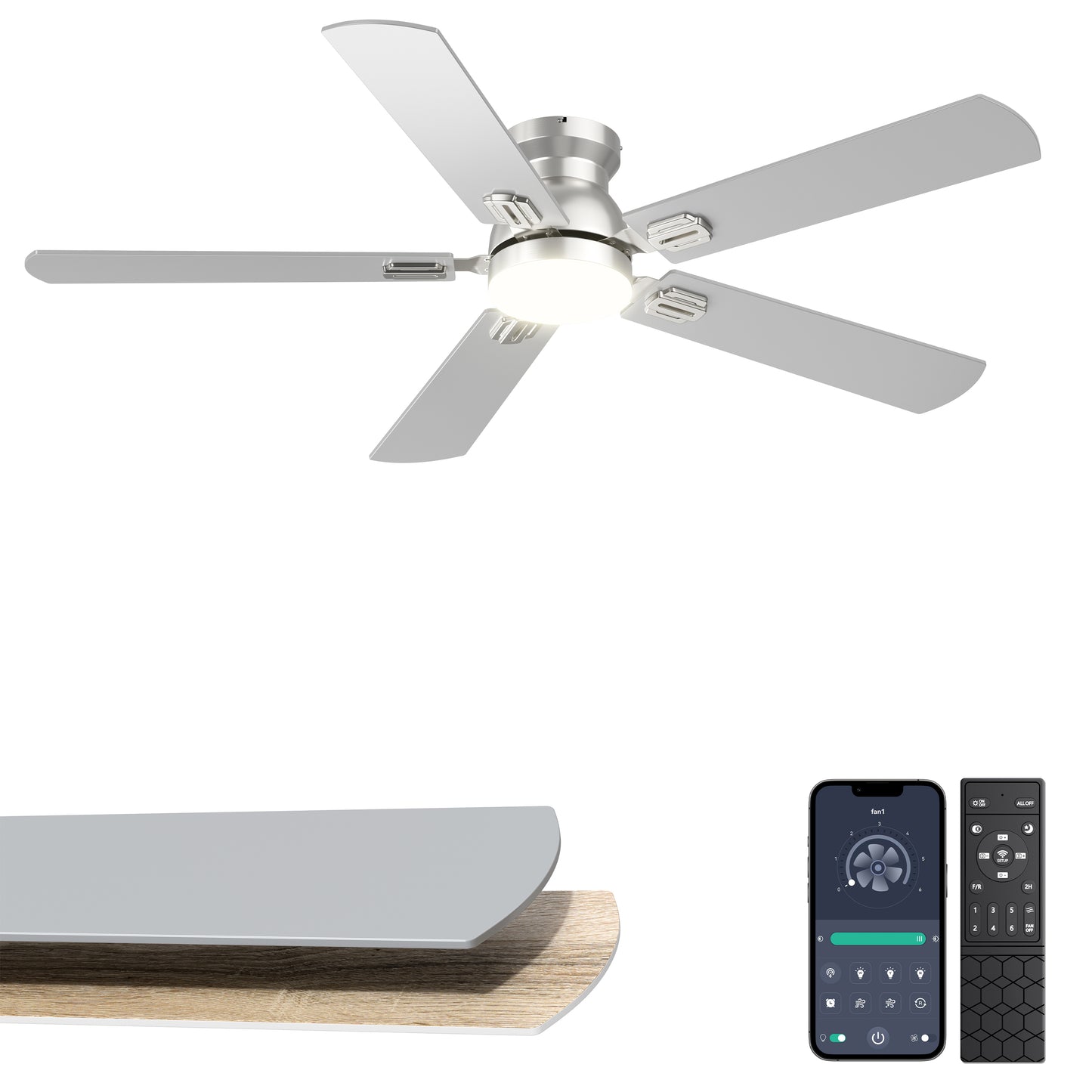 Ohniyou Ceiling Fans with Lights 52 Inch (Silver)-047
