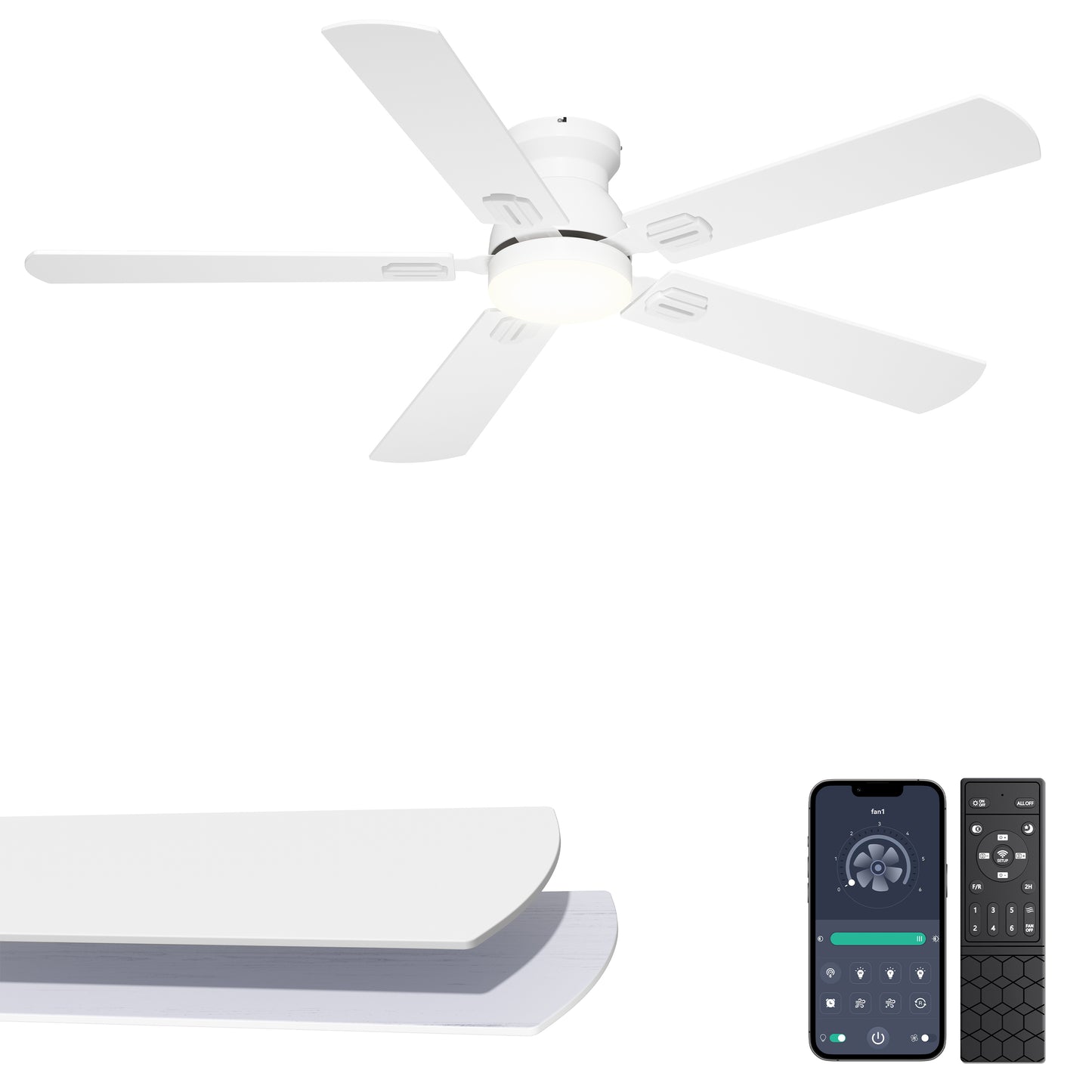 Ohniyou Ceiling Fans with Lights 52 Inch (White)-047