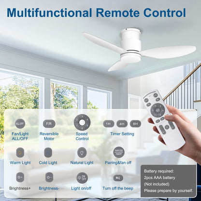 Ohniyou 42'' Flush Mount Ceiling Fans with Lights（White）