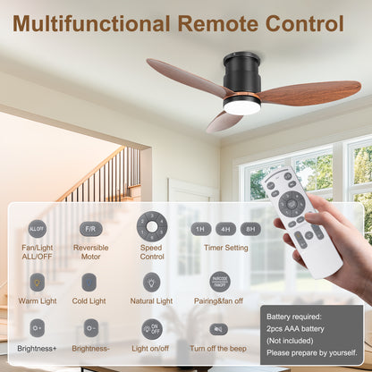 Ohniyou 42'' Flush Mount Ceiling Fans with Lights（Walnut Color）
