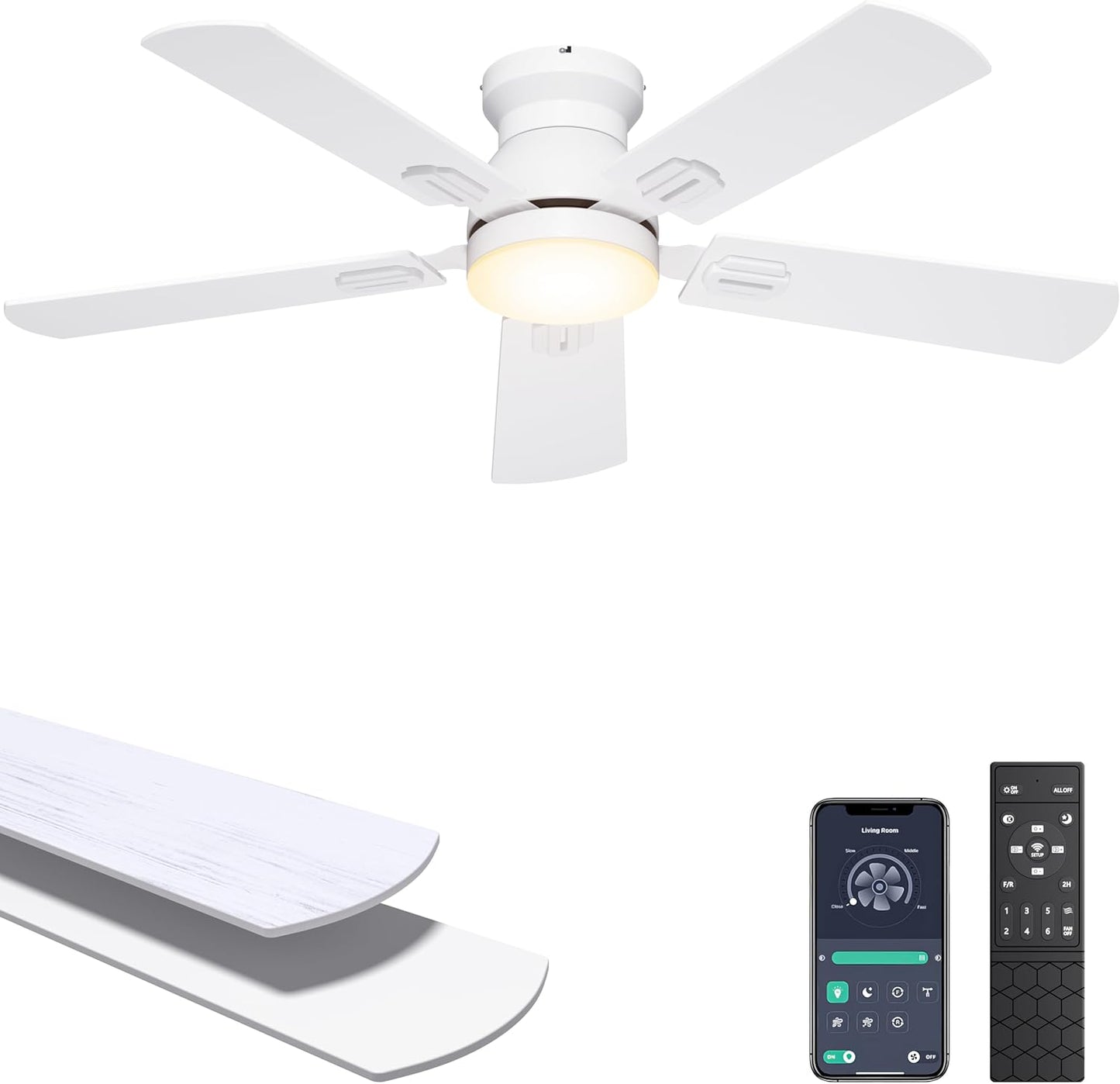 Ohniyou Ceiling Fans with Lights 42 Inch (White)-047