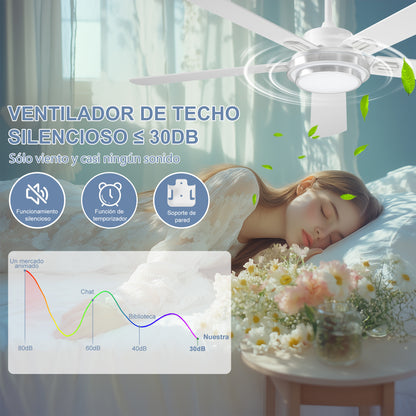 Ohniyou Ventilador de Techo de 52 Pulgadas Con Luz, 132CM, Blanco-085W