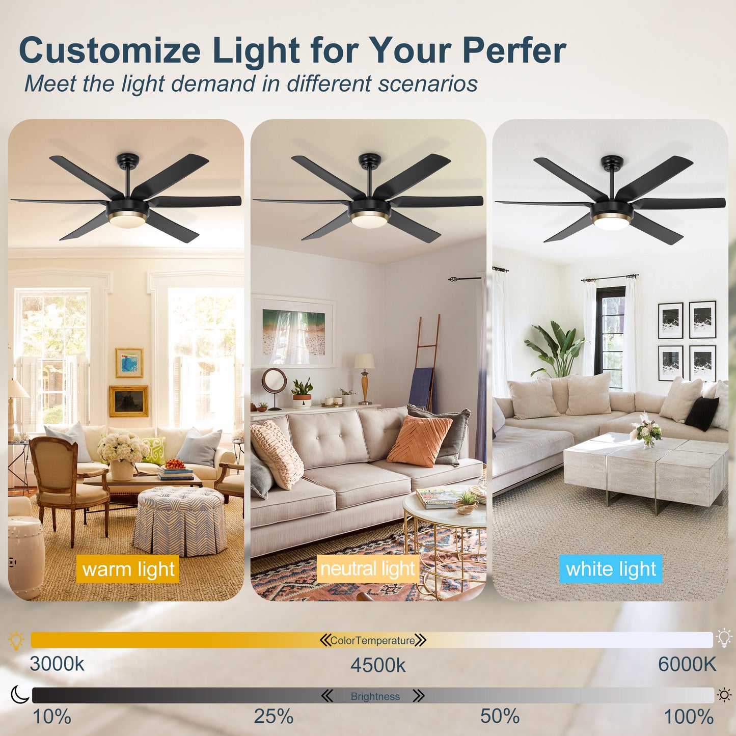 Ohniyou Ceiling Fans with Lights, 56'' Black Ceiling Fan Remote/APP 067-56