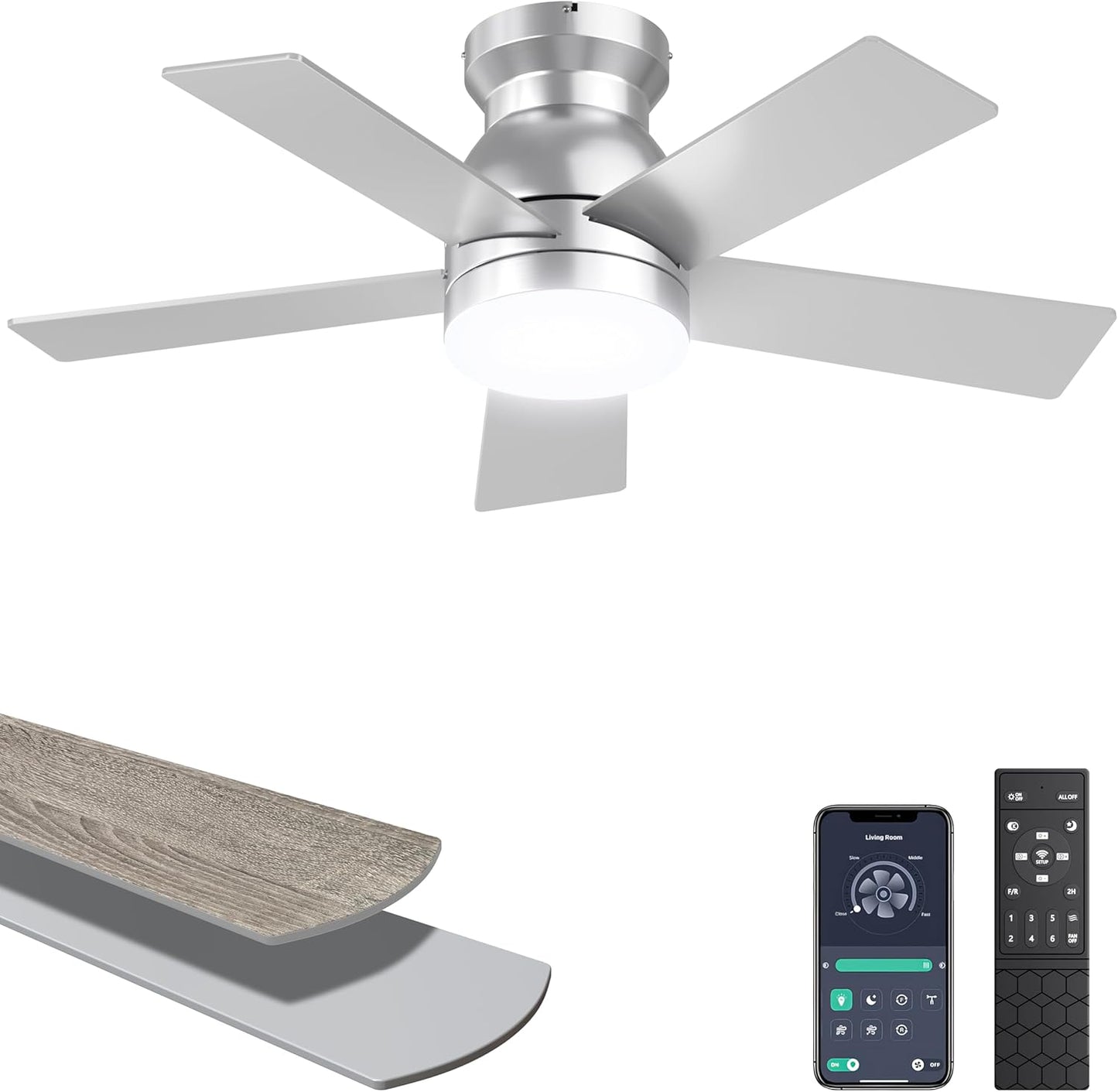 Ohniyou Ceiling Fans with Lights 32 Inch (Silver)-047