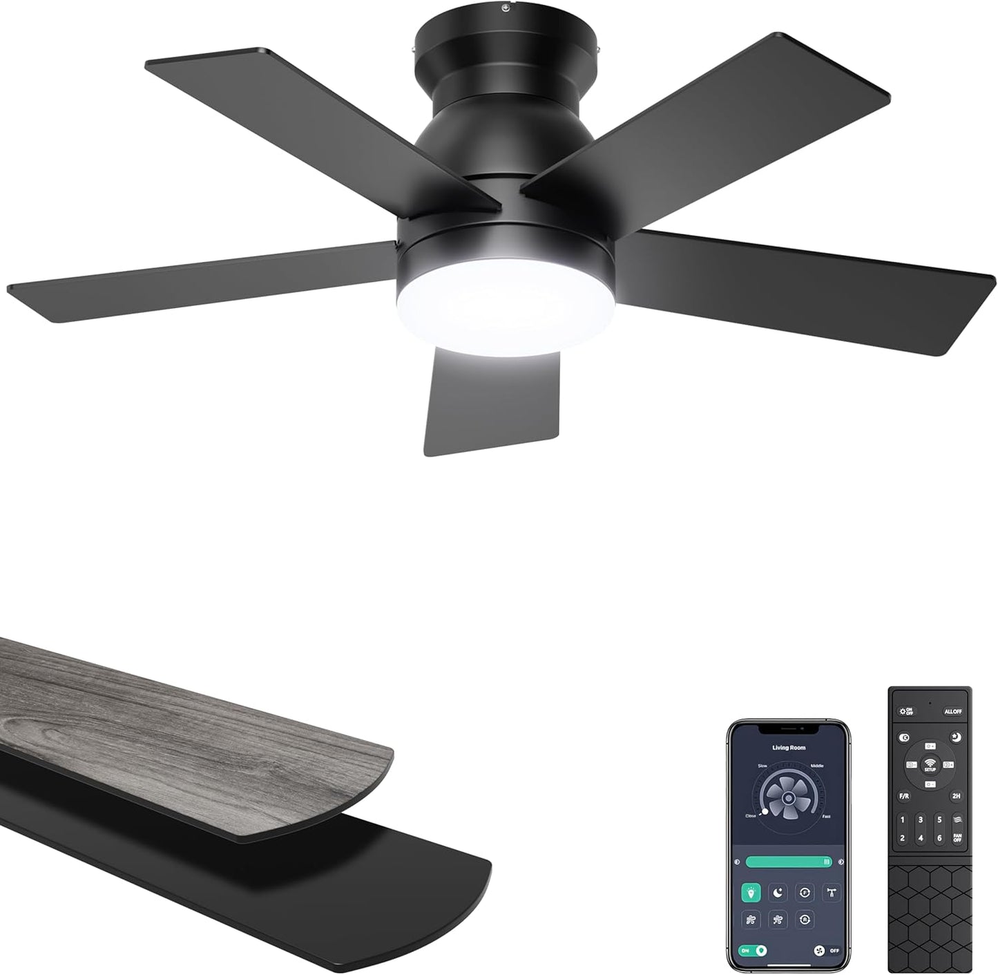 Ohniyou Ceiling Fans with Lights 32 Inch (Black)-047