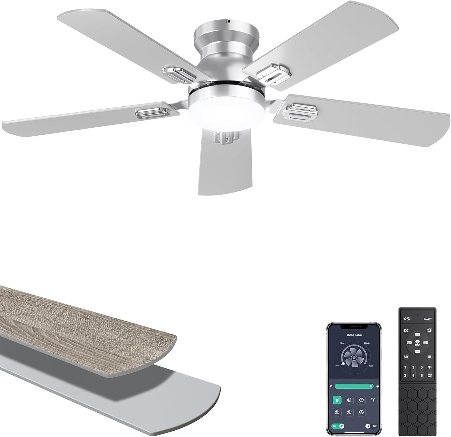 Ohniyou Ceiling Fans with Lights 42 Inch (Silver)-047