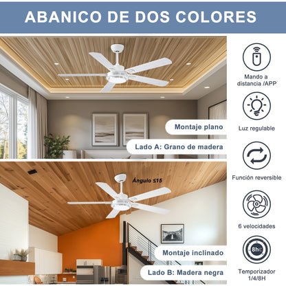 Ohniyou Ventilador de Techo de 52 Pulgadas Con Luz, 132CM, Blanco-085W