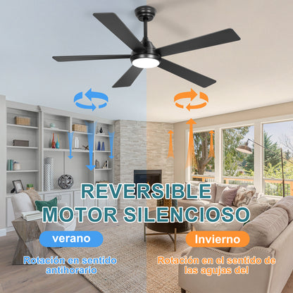 Ohniyou Ventilador de Techo con Luz de 52 Inch/132CM, 6 Velocidades，Negro-086B