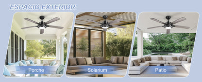 Ohniyou Ventilador de Techo 52" con Luz,132CM,Control Remoto y App, Negro-085