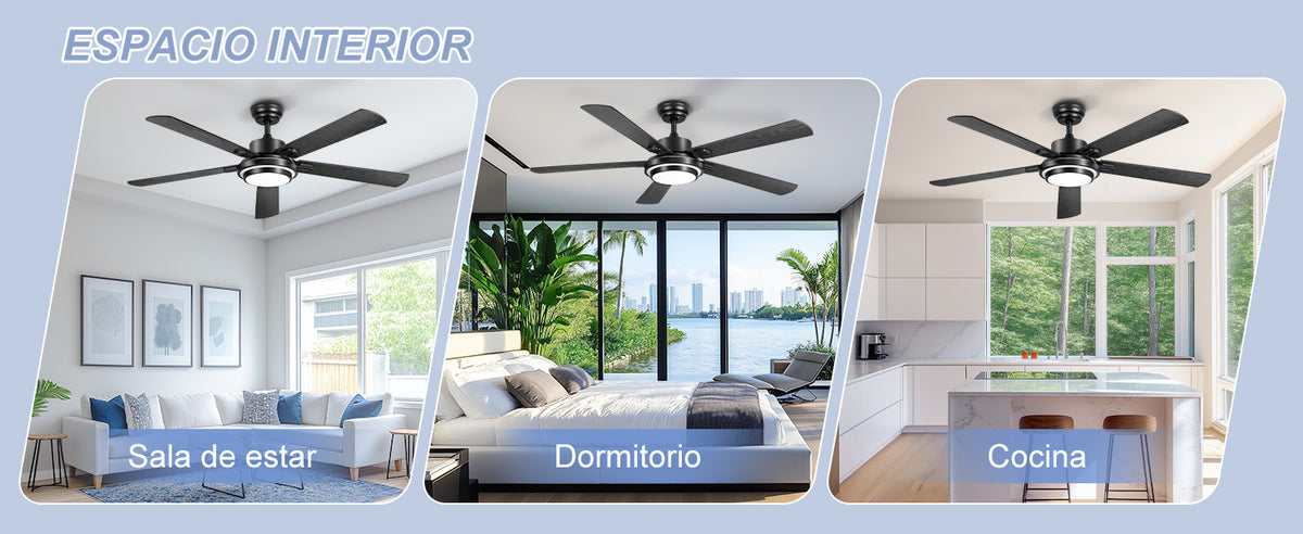 Ohniyou Ventilador de Techo 52" con Luz,132CM,Control Remoto y App, Negro-085