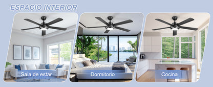 Ohniyou Ventilador de Techo 52" con Luz,132CM,Control Remoto y App, Negro-085