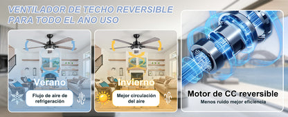 Ohniyou Ventilador de Techo 52" con Luz,132CM,Control Remoto y App, Negro-085