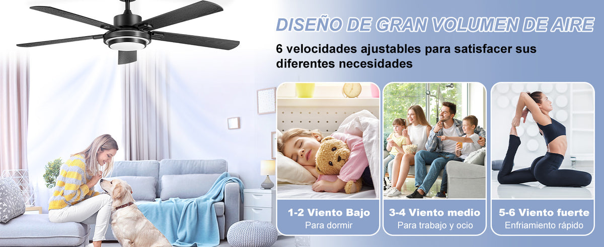 Ohniyou Ventilador de Techo 52" con Luz,132CM,Control Remoto y App, Negro-085