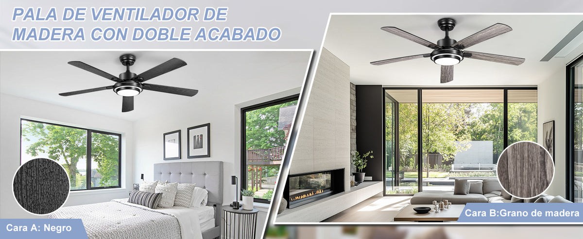 Ohniyou Ventilador de Techo 52" con Luz,132CM,Control Remoto y App, Negro-085